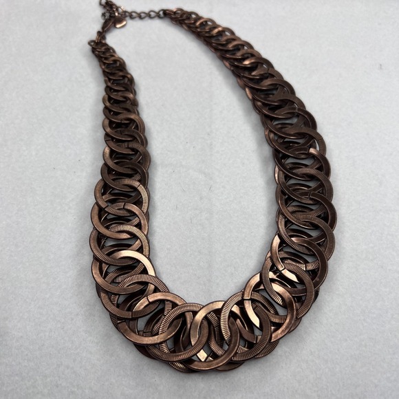 Bill Blass Copper Tone Linked Disc Necklace Textured Statement Layered Chain 18" - Picture 2 of 7